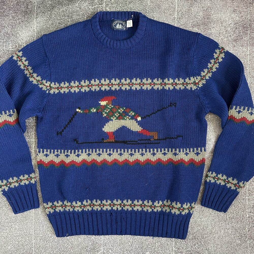 Men's Vintage 90's Boat House Row Chunky Knit Blue Skier Crewneck Sweater Sz XL
